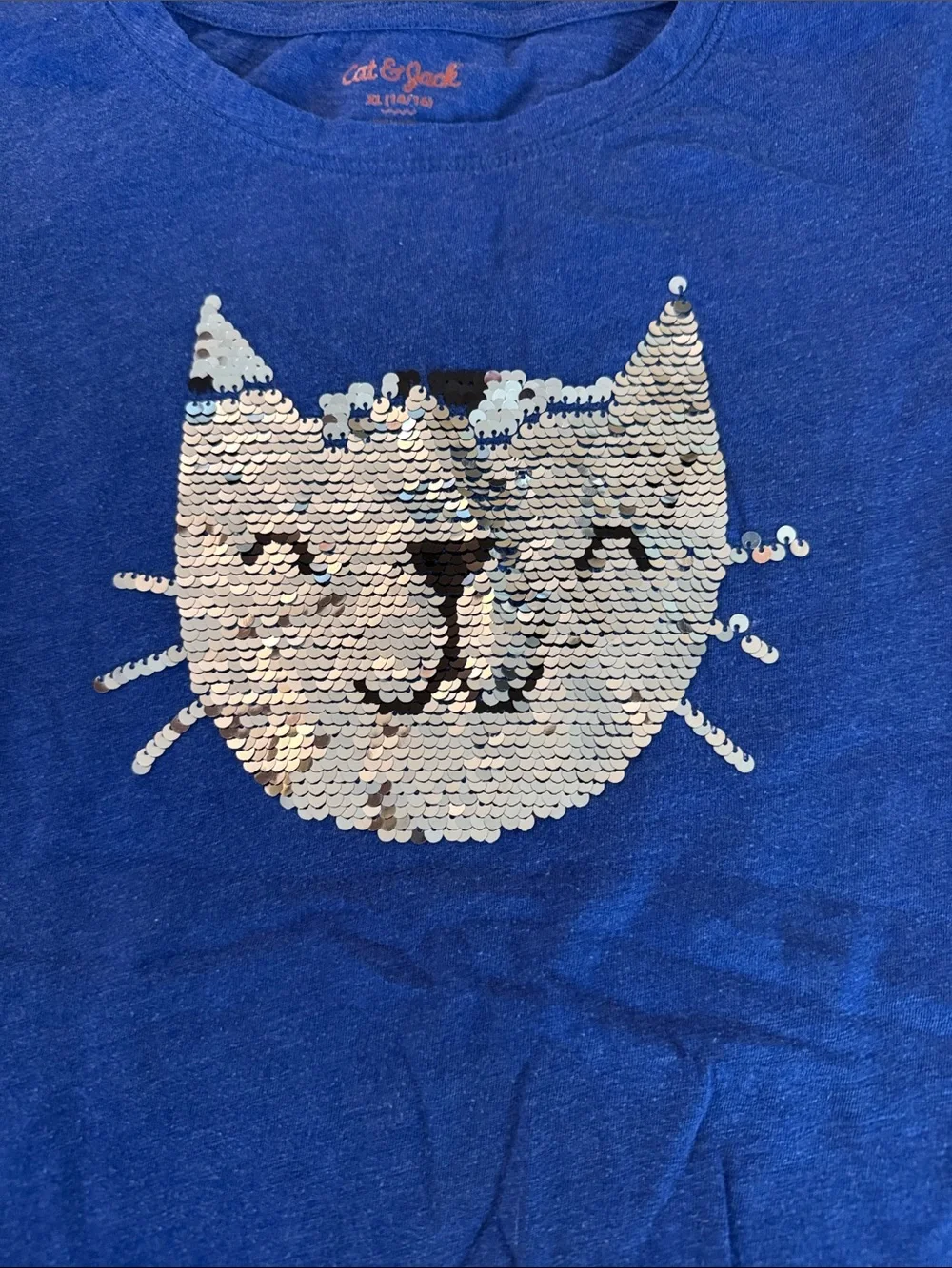 Cat & Jack Royal Blue Girls Short Sleeve Sequin Cat Tee